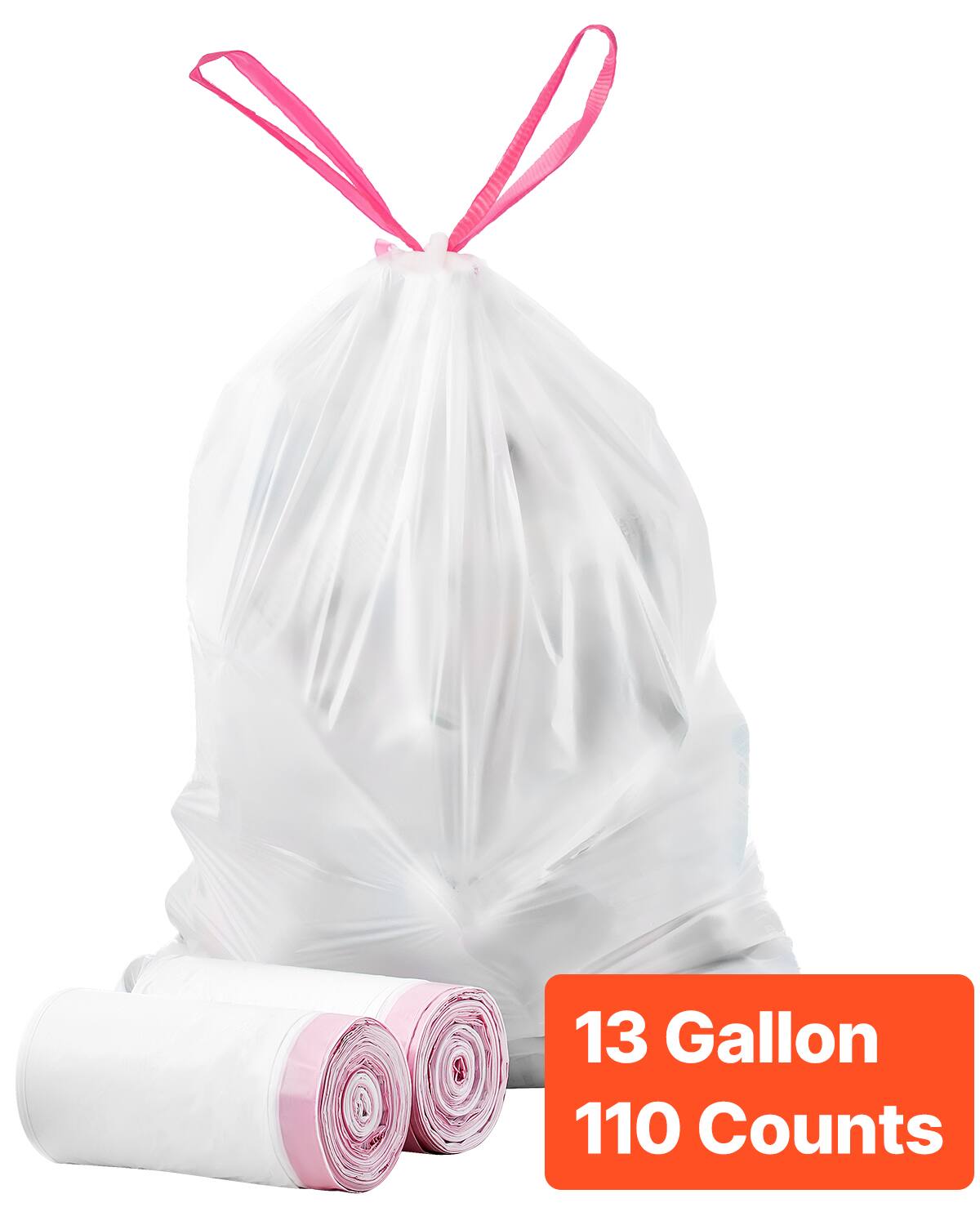 VEVOR - Drawstring Trash Bags, 13 Gallon 110 Count Tall Kitchen Trash Bags, Extra Thick Fresh Scent Garbage Bag - White
