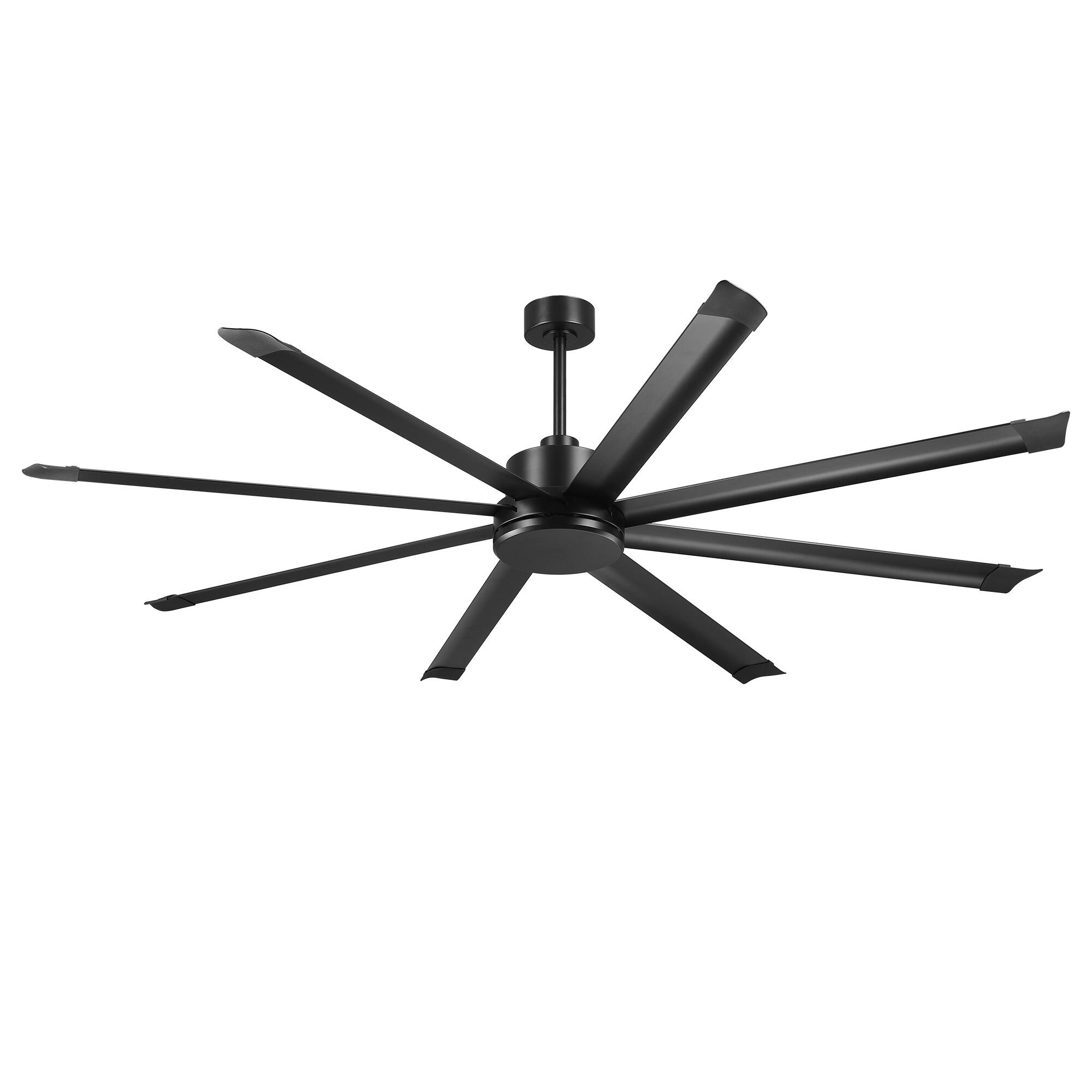 Alt View 2. Vaczon - 84" Industrial 8-Blade Aluminum 6-Speed HVLS Commercial Ceiling Fan with DC Motor and Remote Control, No Light - Matte Black.