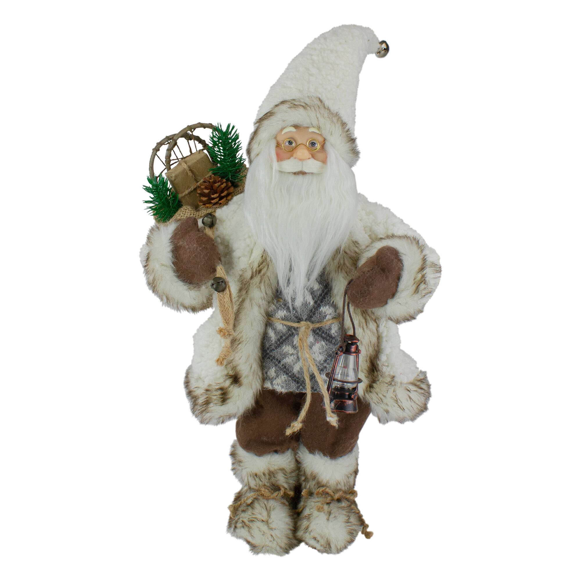 Northlight - 12" Snow Lodge Santa Christmas Figure with Lantern - White