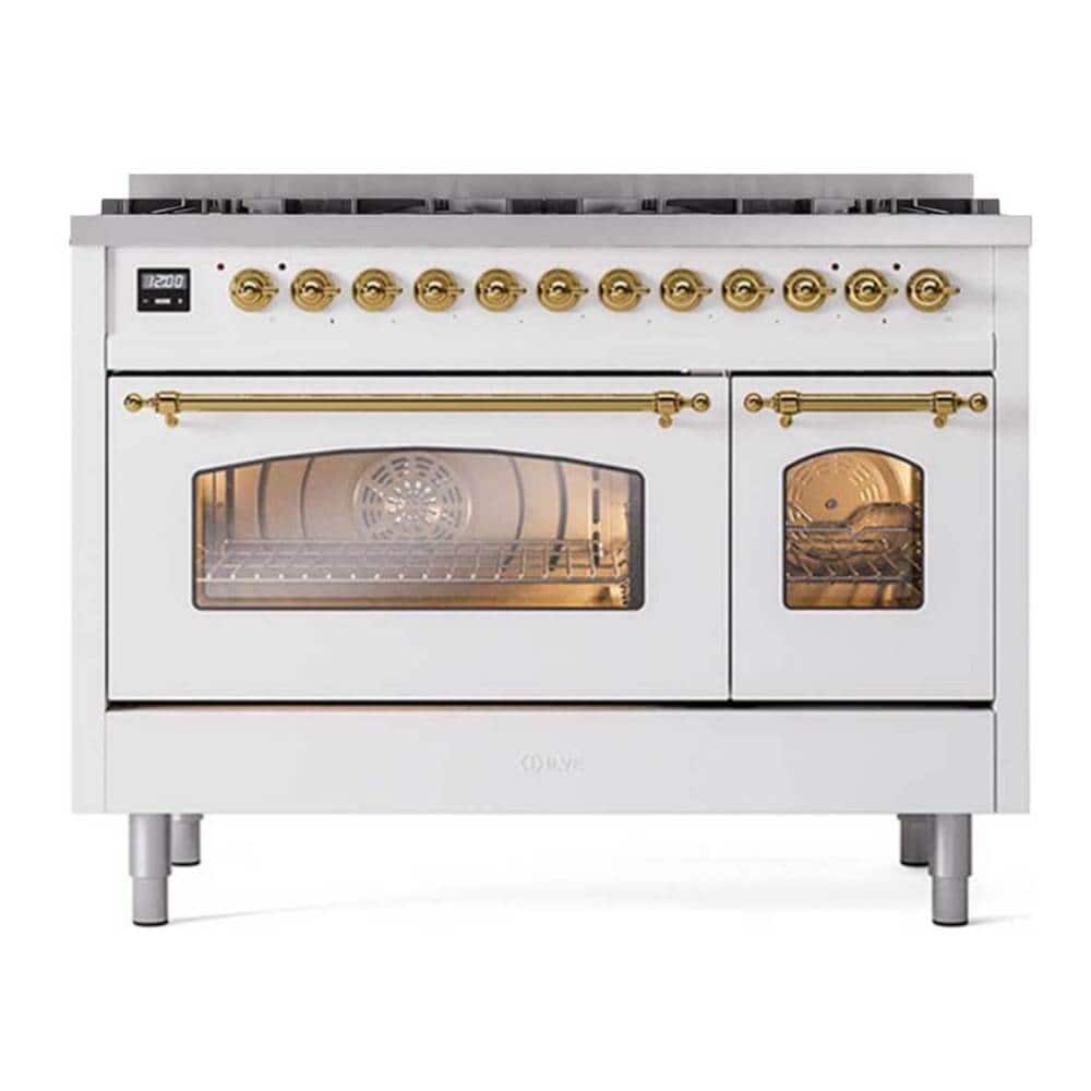 ILVE - Nostalgie II 48 inch Dual Fuel Range with 8 Black Brass Sealed Burners(Limited Edition) (White, Brass) - White price history on PriceWatchPro