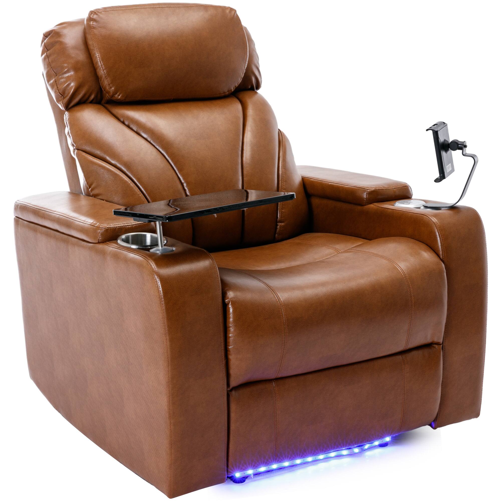 Alt View 7. APRILSOUL - Power Motion Recliner Electric Recliner with Usb Storage Cup Holder Bluetooth Speaker Light Brown - Gray.
