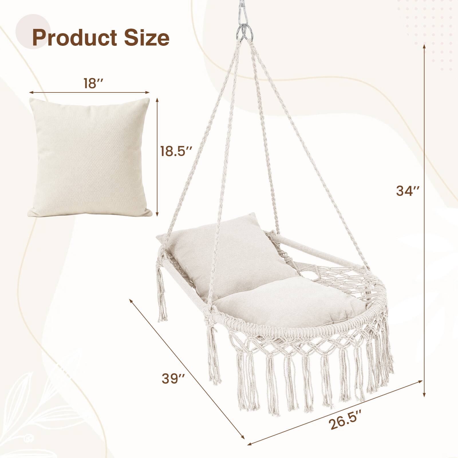 Product Size  
18" x 18.5" x 34" x 39" x 26.5"