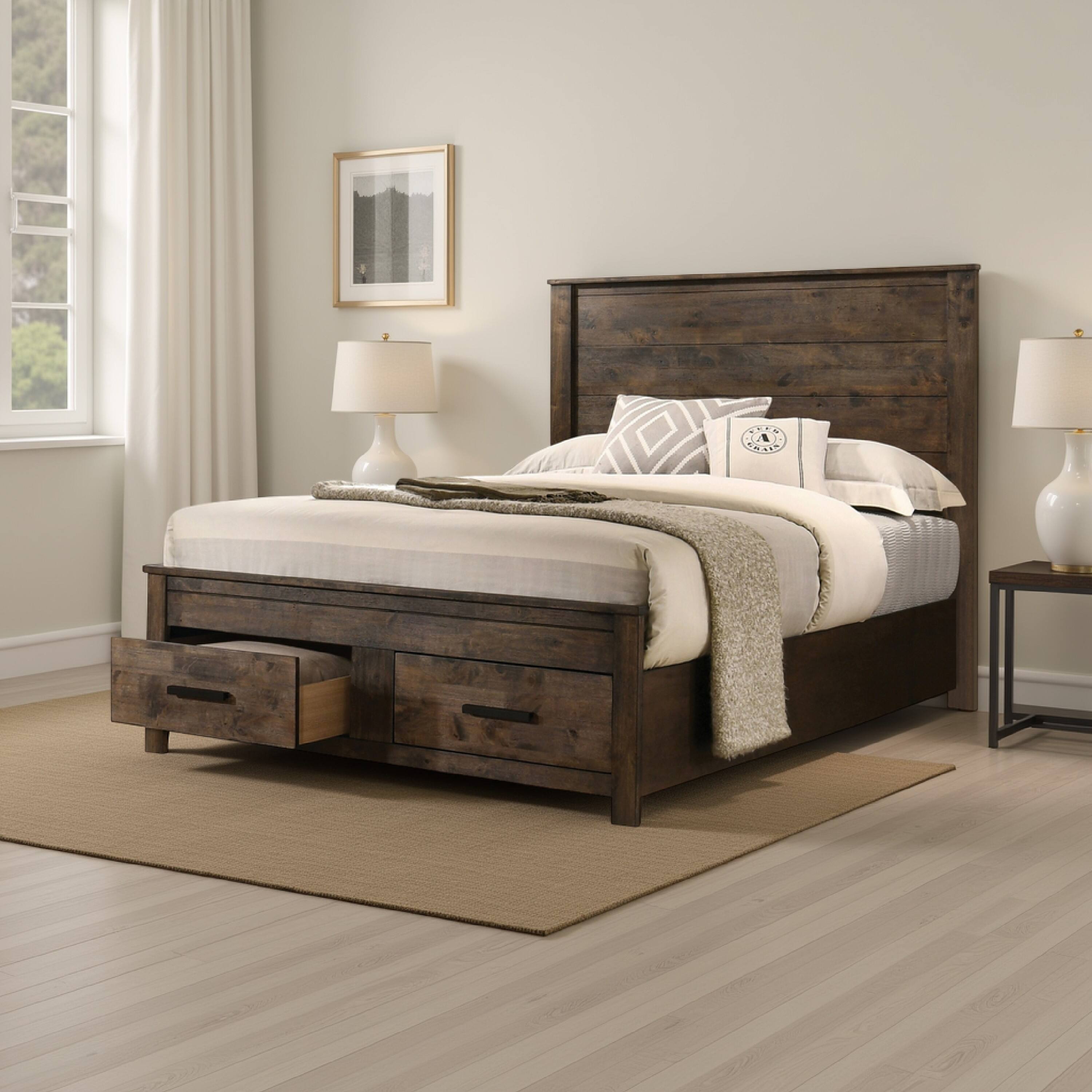 Alt View 5. Manhattan Lane - Frio Queen Size Storage Bed, 2 Drawers, Low Platform Design - Brown, Black.