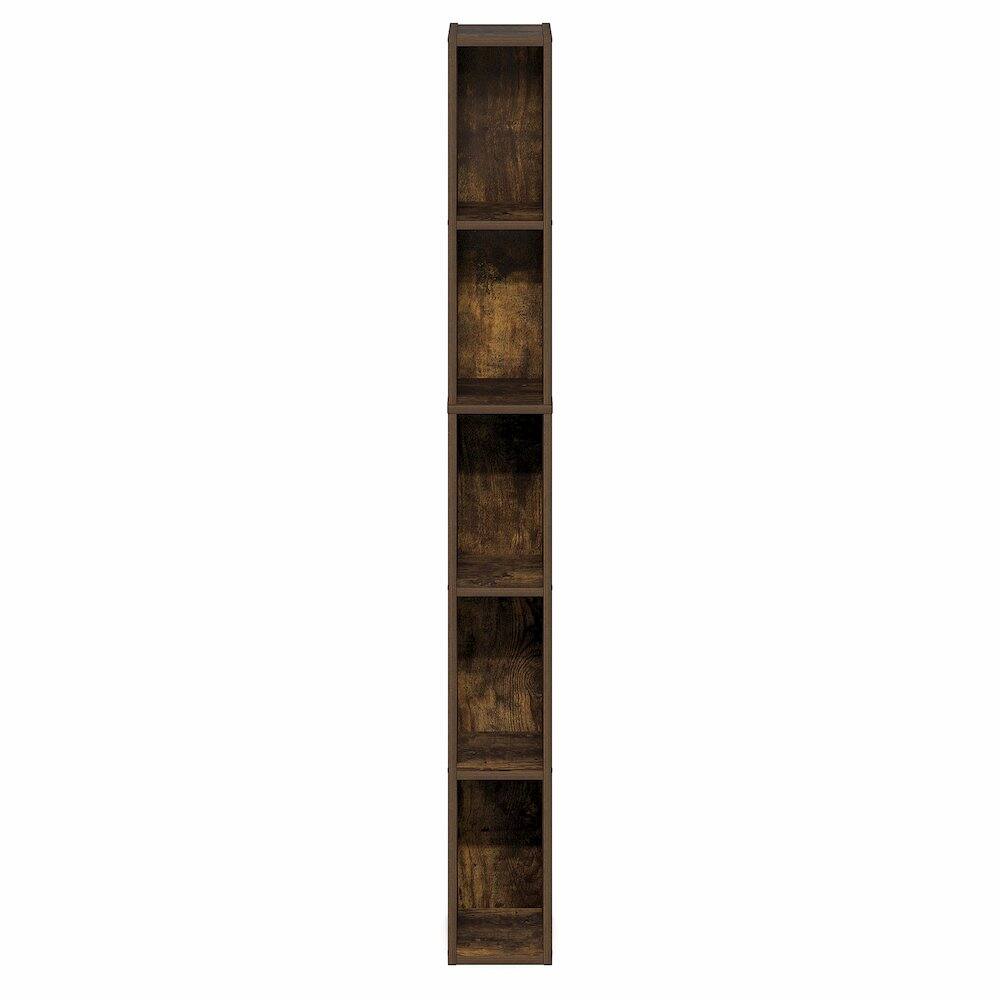 Back. Furinno - FULDA Book Shelf, 5-Tier Tall Narrow Bookshelf, Standing Bookcase with 6-In Width Storage Shelf, 9.3 x 5.9 x 51.9 - Amber Pine.