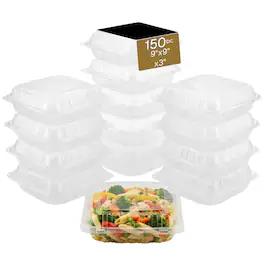 Eco Harmony Products - Hinged Container (PP), Translucent, Vented, 9" x 9", 150-Pack - Clear