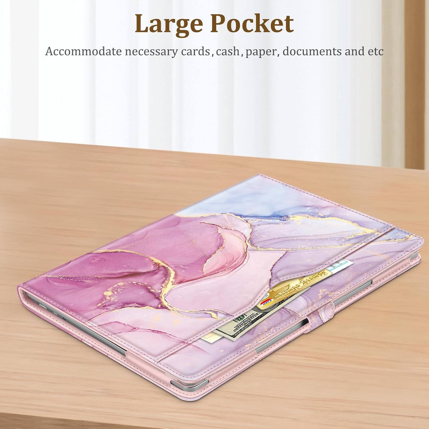 Large Pocket  
Accommodate necessary cards, cash, paper, documents and etc
