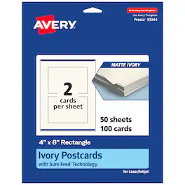 Avery - Printable Rectangle Cards, 4" x 6", Matte Ivory, 100ct - White