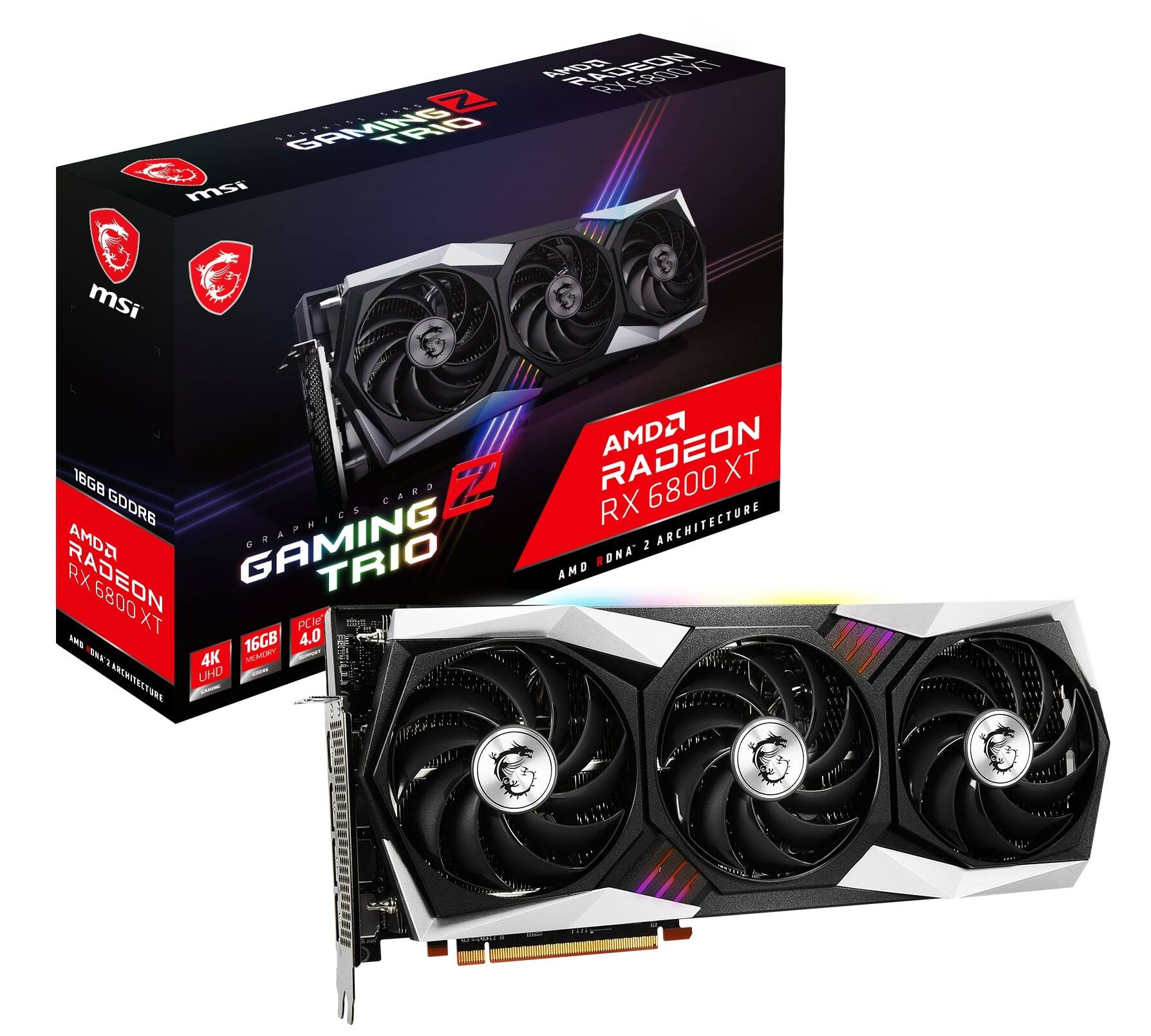 Front. MSI - AMD Radeon RX 6800 Gaming Z Trio XT 16G - 16GB GDDR6 - PCI Express 4.0 - Graphics Card - Black.