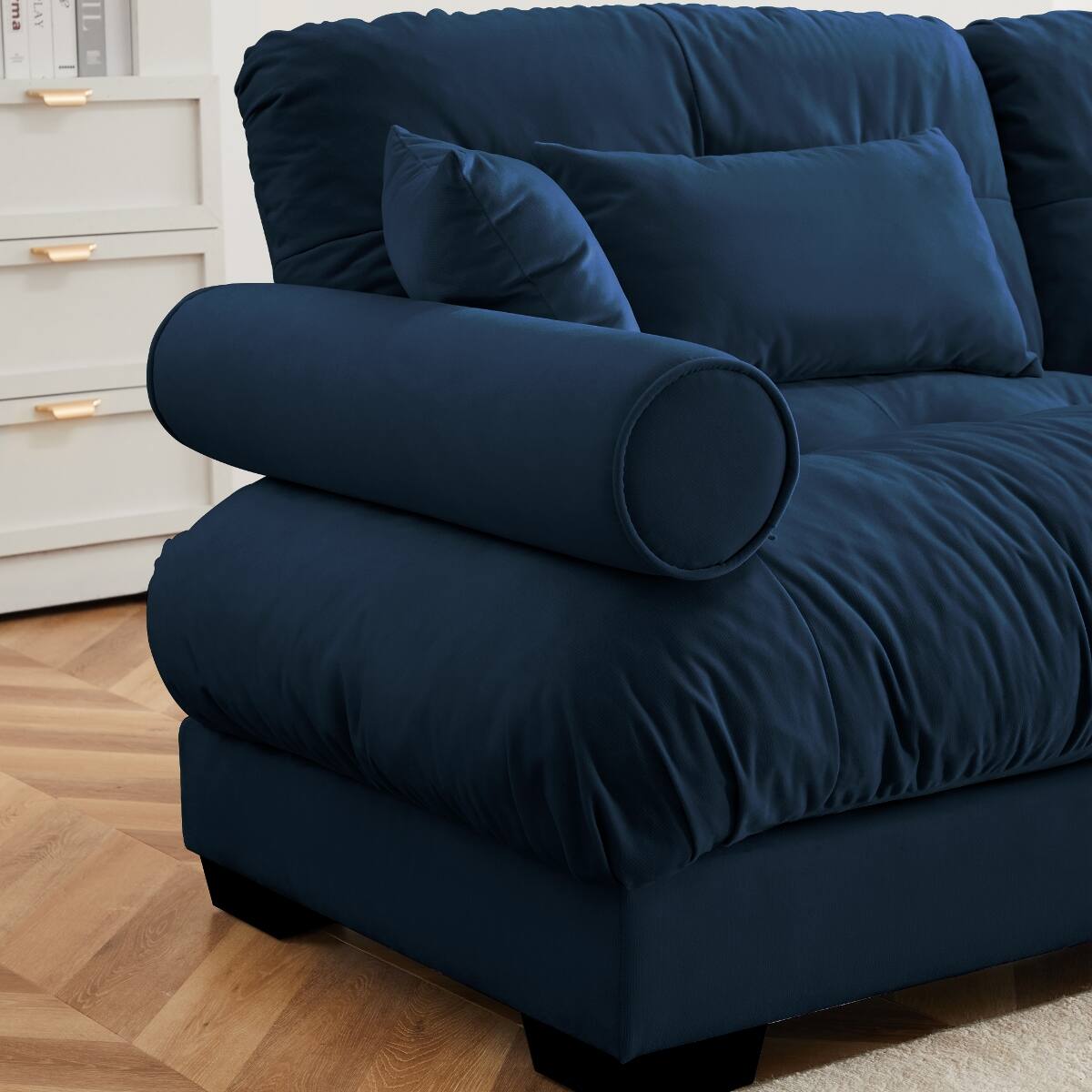 Alt View 2. Ropilly - Ropilly Blue Velvet Sofa Single Seat Sofa with Pillows Deep Seat Modular Sofa Section - Blue.