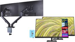HP - P27h G5 27" FHD IPS Monitor, Anti-Glare, VESA Mount, (64W41AA#ABA) 2 Pack w/DKZ Hub & Ergoflexy Dual Mount Arm - Black