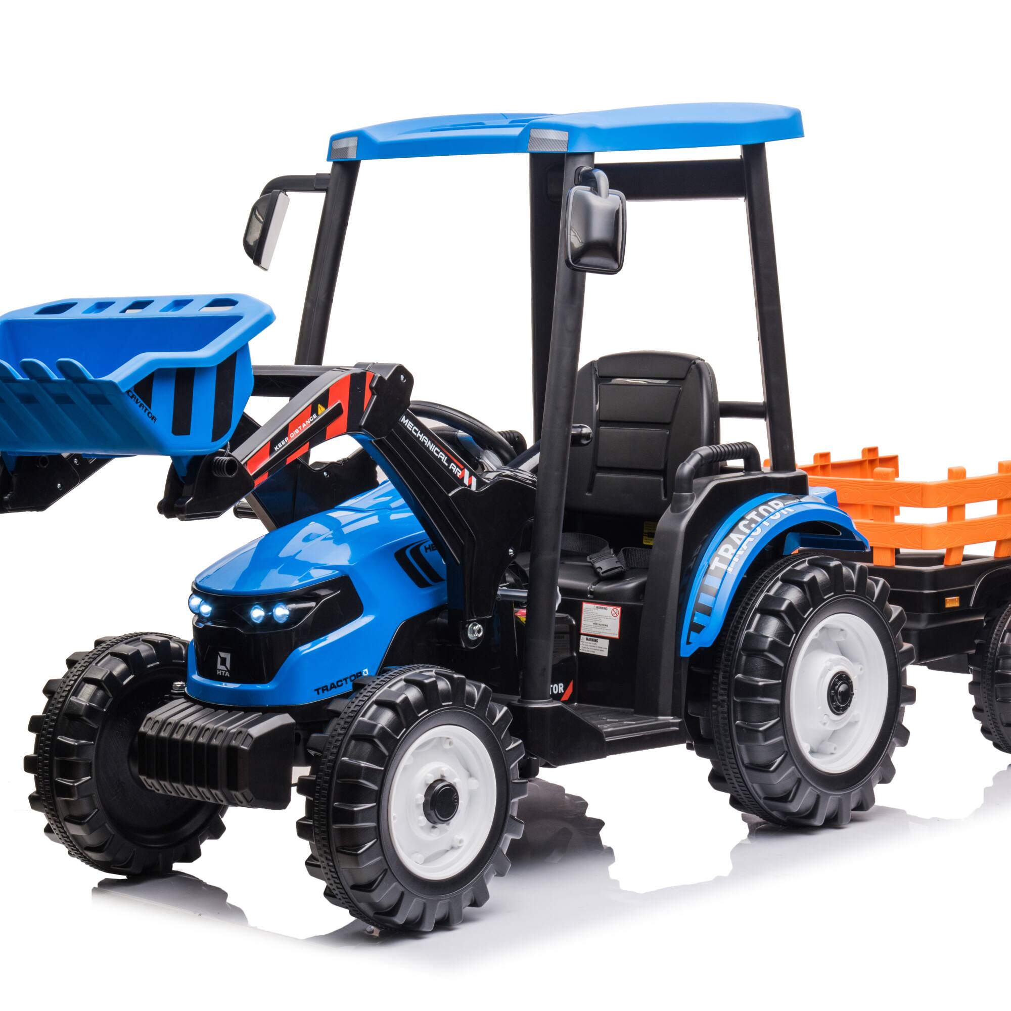 ELEMENT ACE - 24V Battery-Powered Kids Ride-On Tractor with Remote Control, Working Loader, and Backhoe Digger - Blue