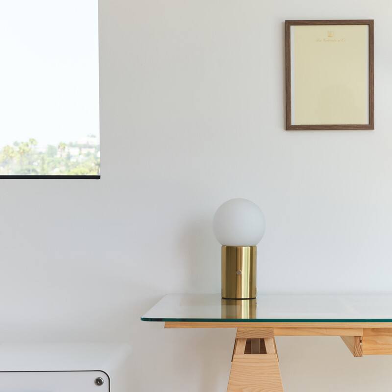 Alt View 9. Brightech - Kai LED Modern Contemporary Round Globe Dimmable Bedside Nightstand Desk Lamp with Fast Charging USB Port - Antiqued Brass.