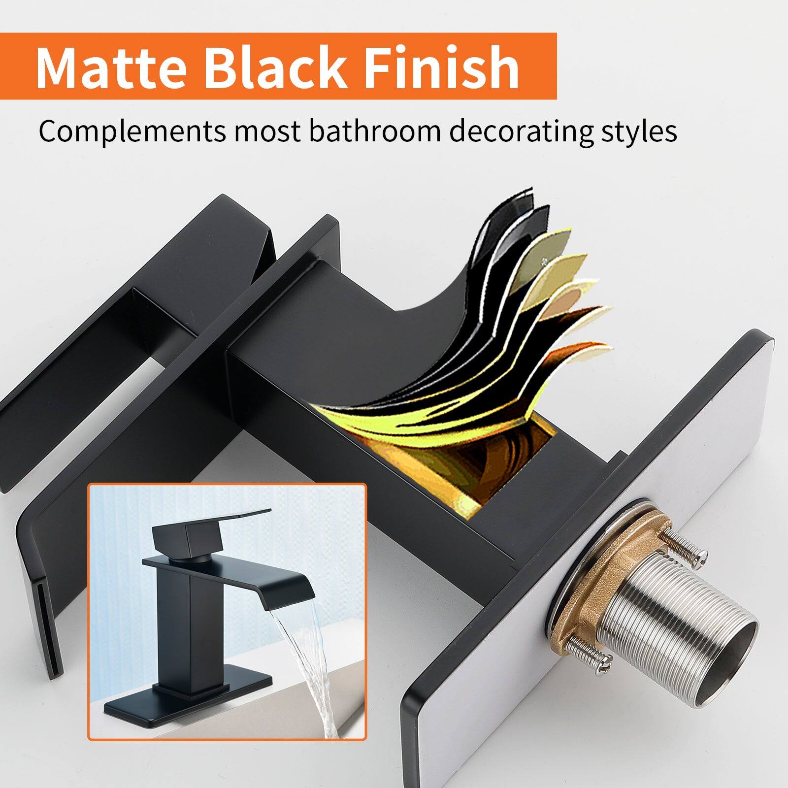 Matte Black Finish  
Complements most bathroom decorating styles