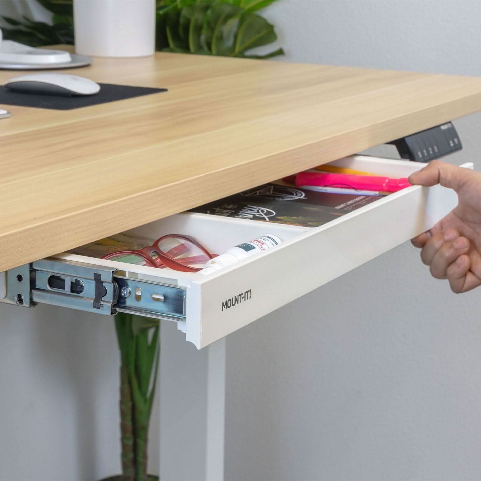 Alt View 2. Mount-It! - Under Desk Shallow Pull-Out Drawer with Dual Compartments for Office Storage & Workspace Organization, White - White.