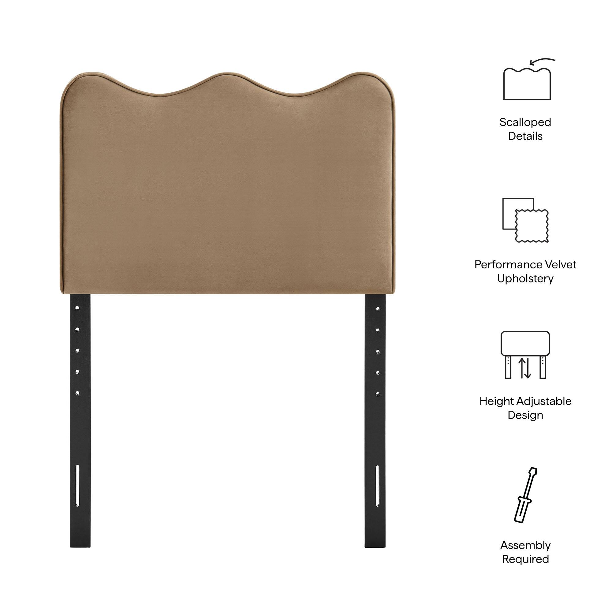 Scalloped Details  
Performance Velvet Upholstery  
Height Adjustable Design  
Assembly Required