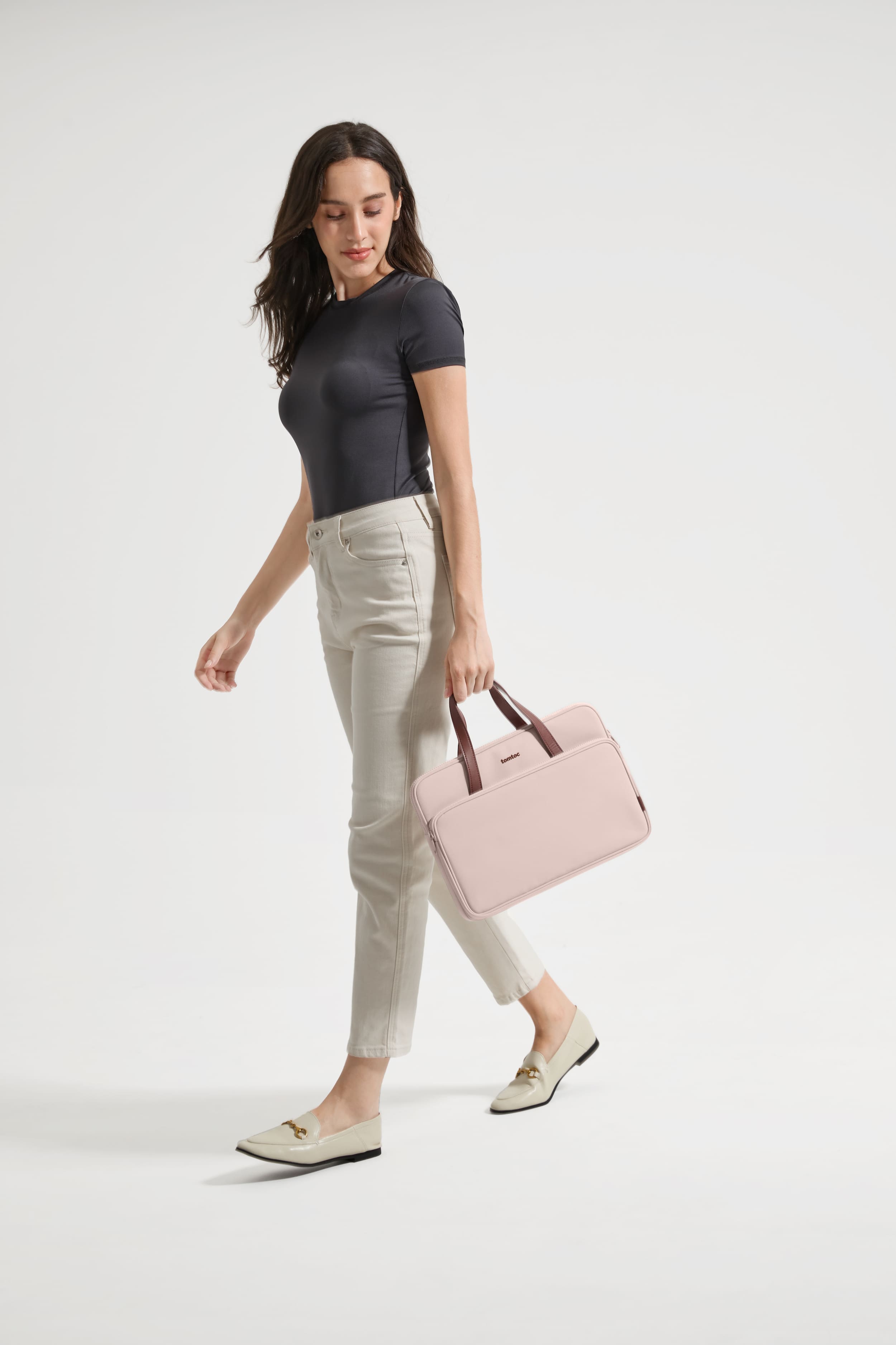 Alt View 22. tomtoc - Versatile-A12 Laptop Shoulder Case Bag for 14 inch MacBook Pro, 13" MacBook Air & Pro, Microsoft Surface Laptop - Blush Pink.