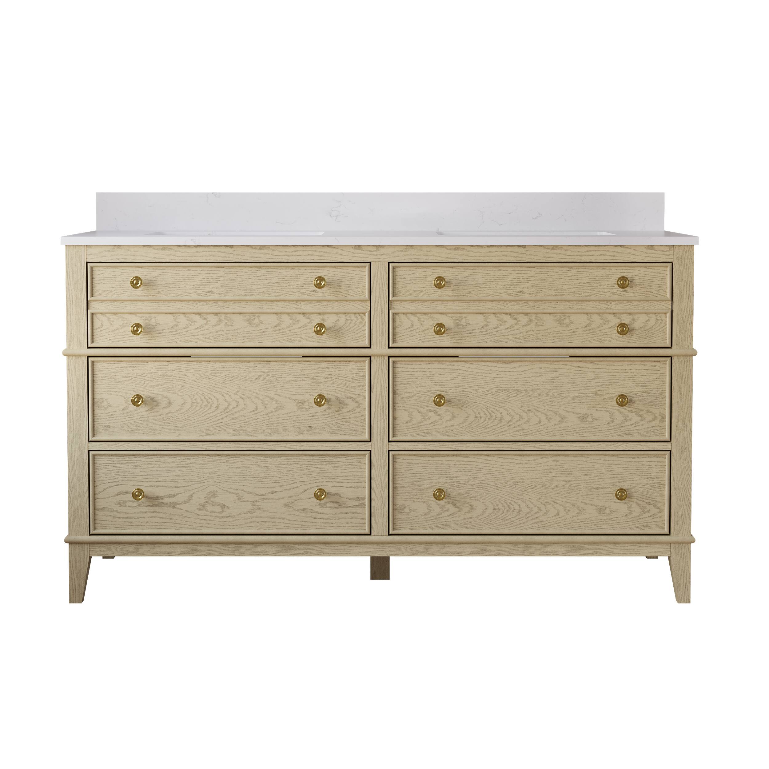 Alt View 9. WELLFOR - MEGAN 60 in. Freestanding Solid Wood Bath Vanity with Quartz Top, Double Sink, Soft Close, Assembled - OAK.