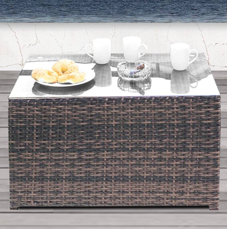 Back. Mondawe - Rectangular Glass Top Wicker Coffee Table - Brown.