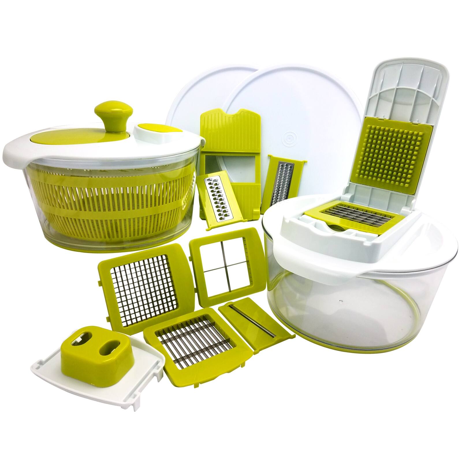 Alt View 2. MegaChef - MegaChef 10 in 1 Multi Use Salad Spinning Slicer, Dicer and Chopper with Interchangeable Blades and Storage Lids - Green.