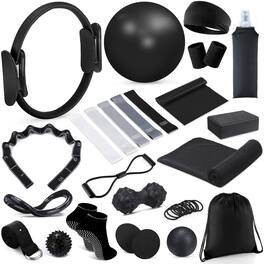 PARKER SLATER - Home Pilates Kit Women Equipment Ring Ball Yoga Resistance Exercise fitness 24 For And Set With Stretching Strap Water - Black