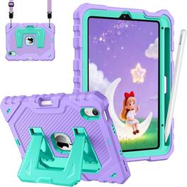 Fintie - Kid-Friendly Case for iPad mini 7th Generation (A17 Pro) / mini 6 8.3" Fully-Body Rugged Heavy Duty Shockproof Cover - Purple/Green