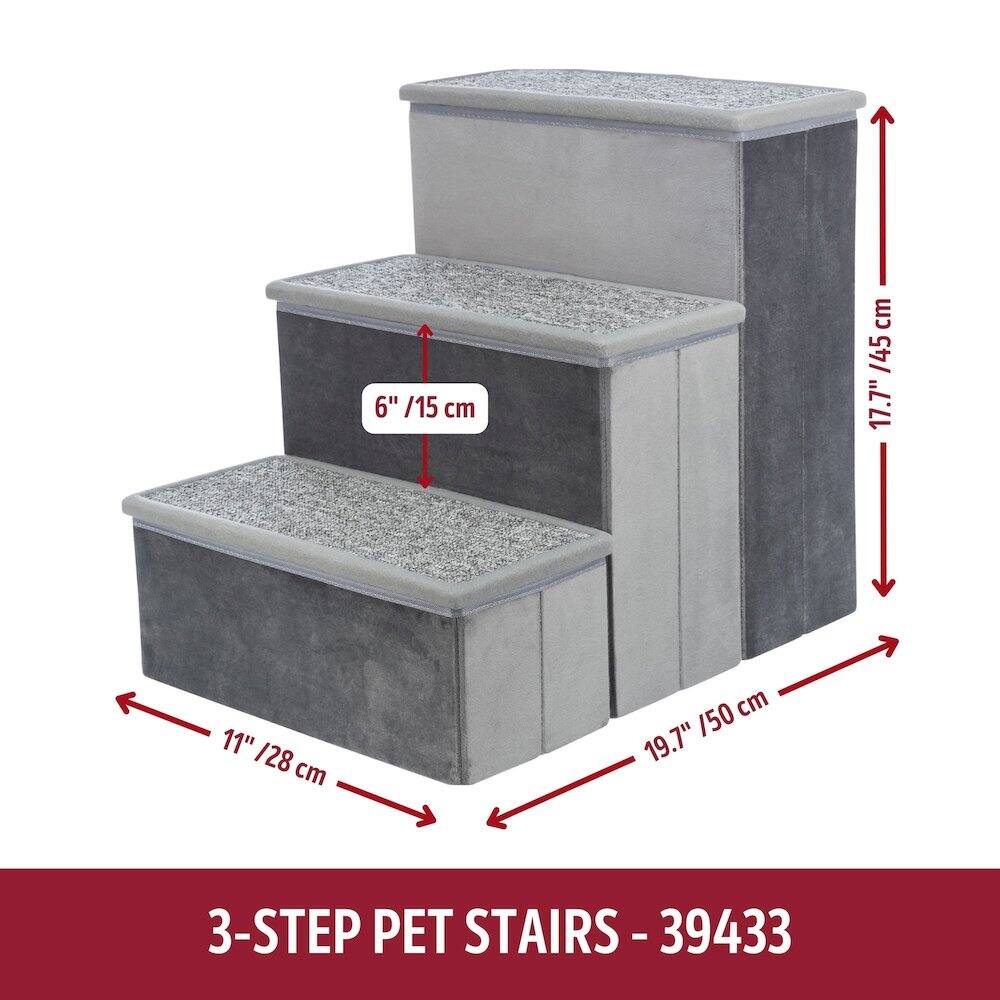 6" / 15 cm  
11" / 28 cm  
17.7" / 45 cm  
19.7" / 50 cm  

3-STEP PET STAIRS - 39433