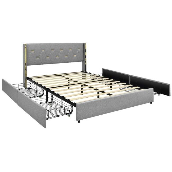Angle. Hivvago - Hivvago Full Size Linen Headboard 4 Drawer Storage Platform Bed - Grey/Gold.