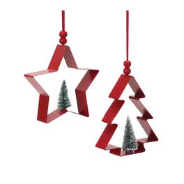 BreeBe - Star and Pine Tree Cookie Cutter Ornament (Set of 6) - Red, Green