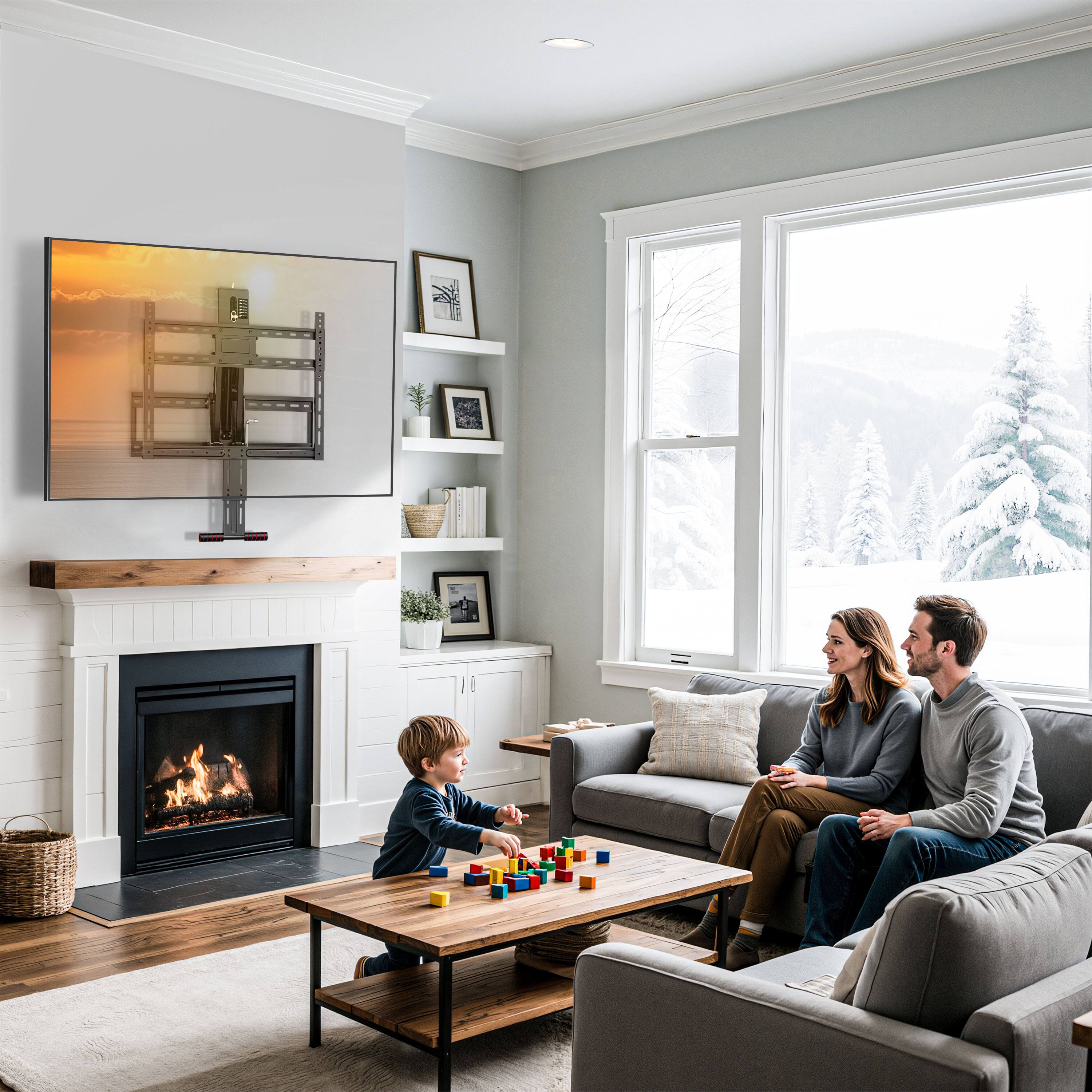 Alt View 2. X-assembly - Fireplace Pull Down TV Mount over Fireplace with Height Adjust for Most 43" - 80" TVs, Max VESA 600x400mm, up to 80lbs - Black.