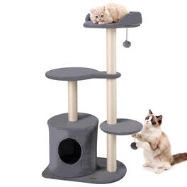 Gymax - 43'' Cat Tree for Indoor Cats w/Condo Comfy Plush Perches Sisal Scratching Posts - Gray