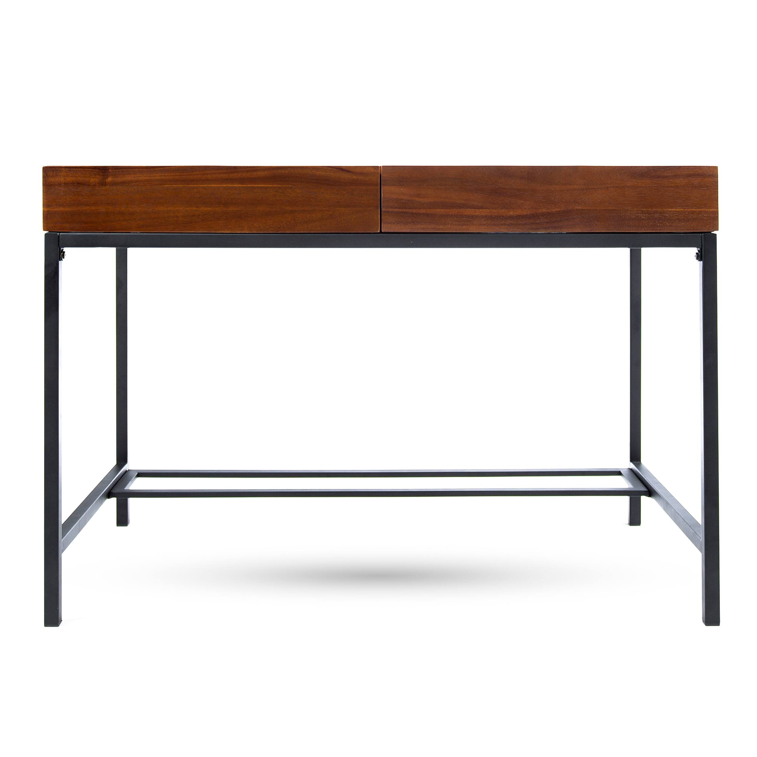 Left. APRILSOUL - Industrial Acacia Wood Desk with Drawer Mid Century Home Office Workstation - Oak.