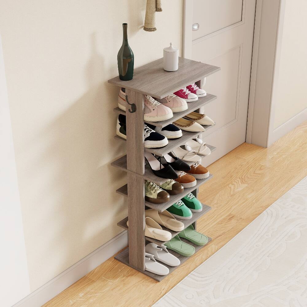 Alt View 6. Loheer - Loheer 7 tier vertical shoe rack with side hooks rustic gray - Rustic Gray.