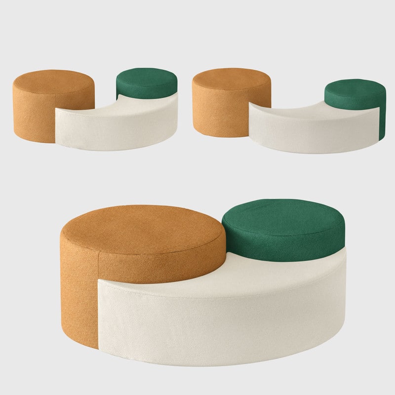 wowmax - Adjustable Round Pouf Ottoman - Large Upholstered Footrest & Coffee Table for Living Room/Office - Orange
