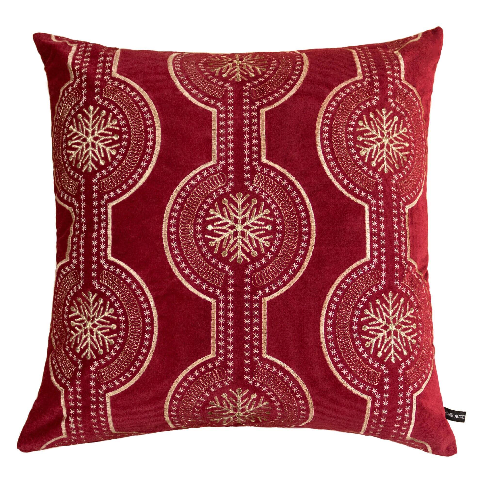 Front. LuXeo - Embroidery Velvet Throw Pillow - RED.