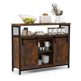 Ecooso - Buffet Sideboard Cabinet Organizer with Adjustable Shelves and Sliding Barn Doors for Dining Room - Brown