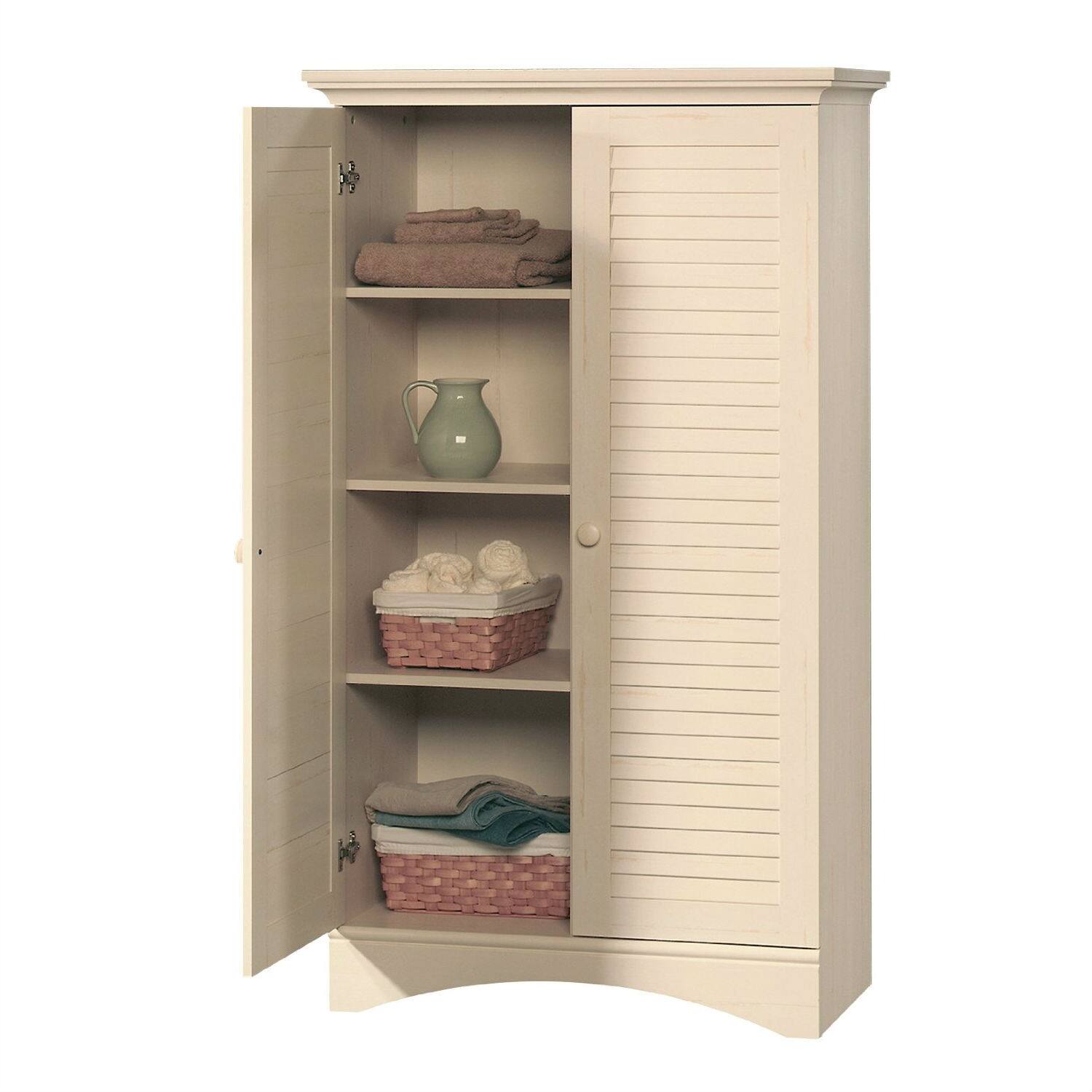 Angle. Hivvago - Antique White Finish Wardrobe Armoire Storage Cabinet with Louver Doors - White.