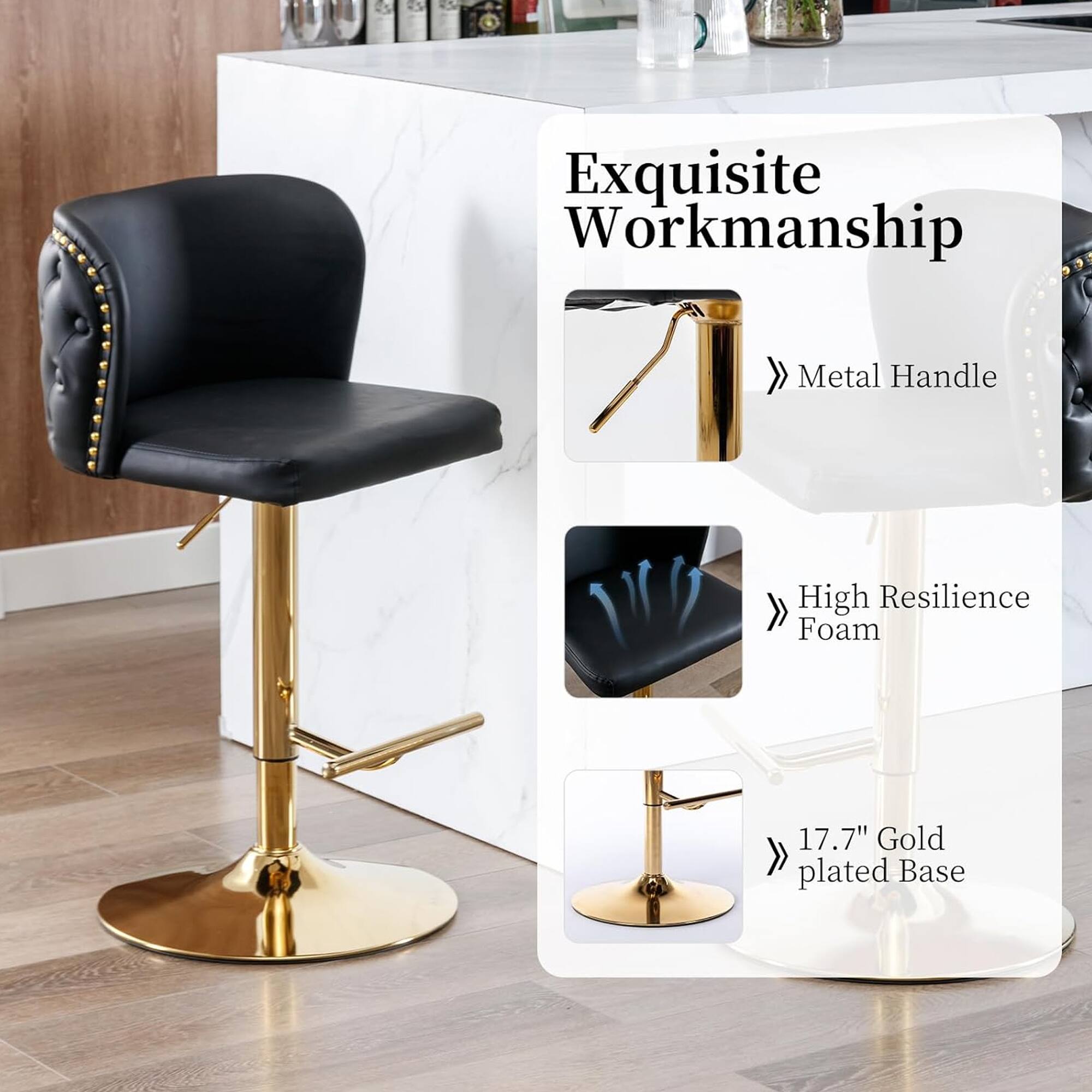 Exquisite Workmanship

- Metal Handle
- High Resilience Foam
- 17.7" Gold Plated Base