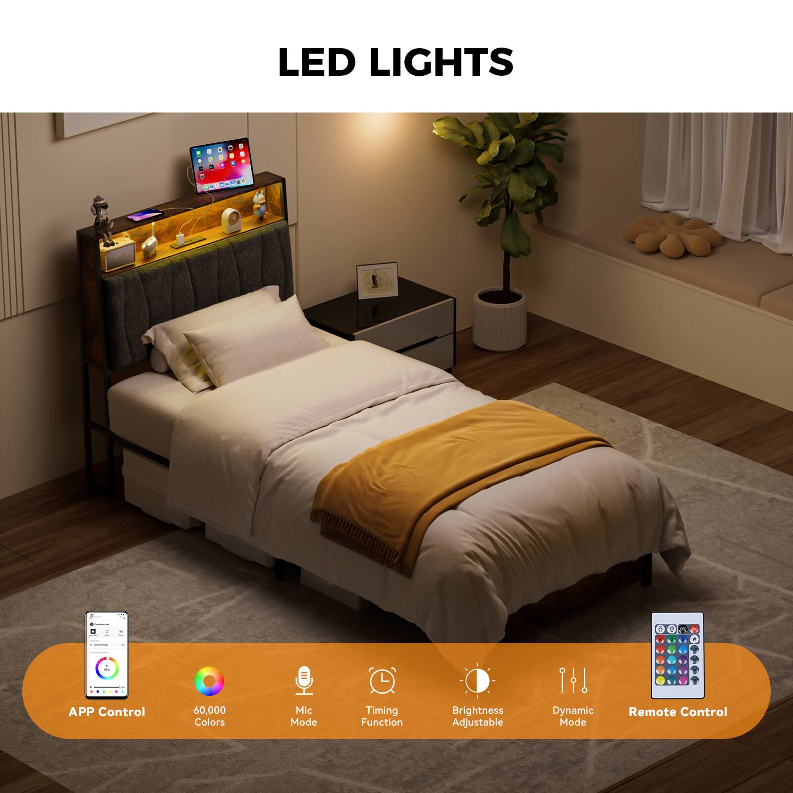LED LIGHTS TUSSTA a . |  T .  1 e I APP Control 60,000 Colors Mic Mode Timing Function Brightness Adjustable Dynamic Mode Remote Control