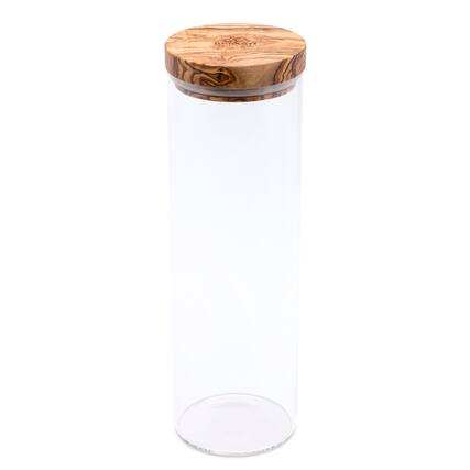 Front. Berard - Glass Storage Jar With Olive Wood Lid, 50-ounce - Brown.