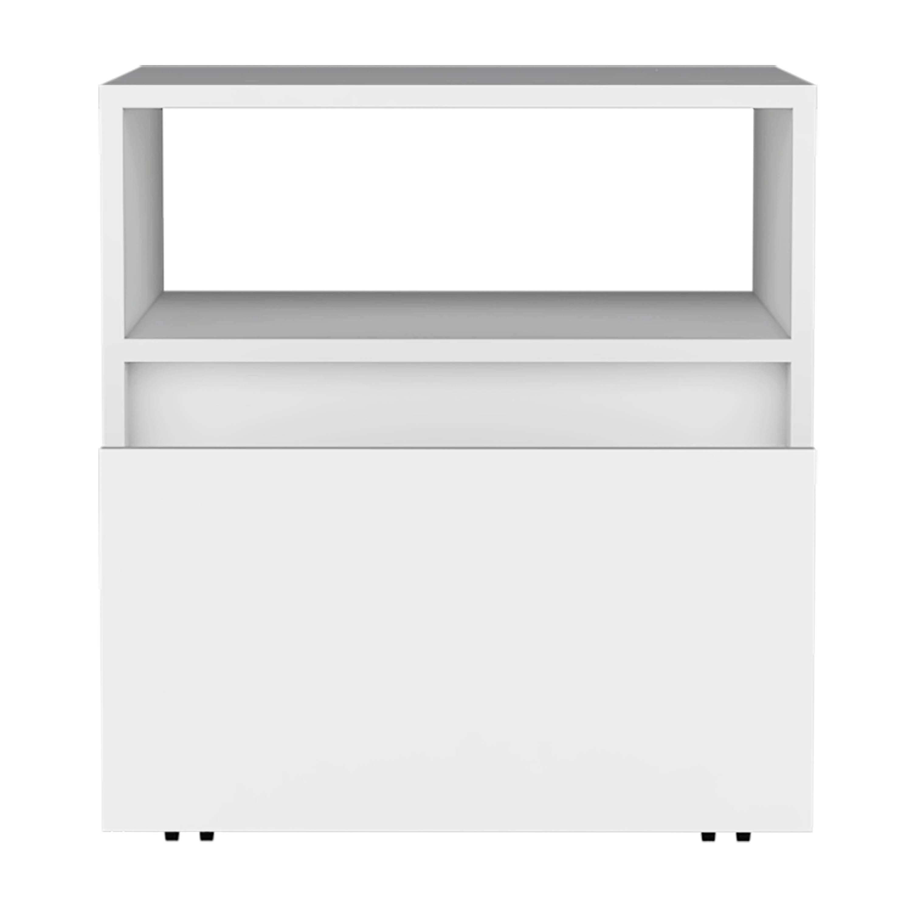 Back. Tiramisubest - Compact Nightstand with Drawer, Open Shelf, and Casters, White - White.