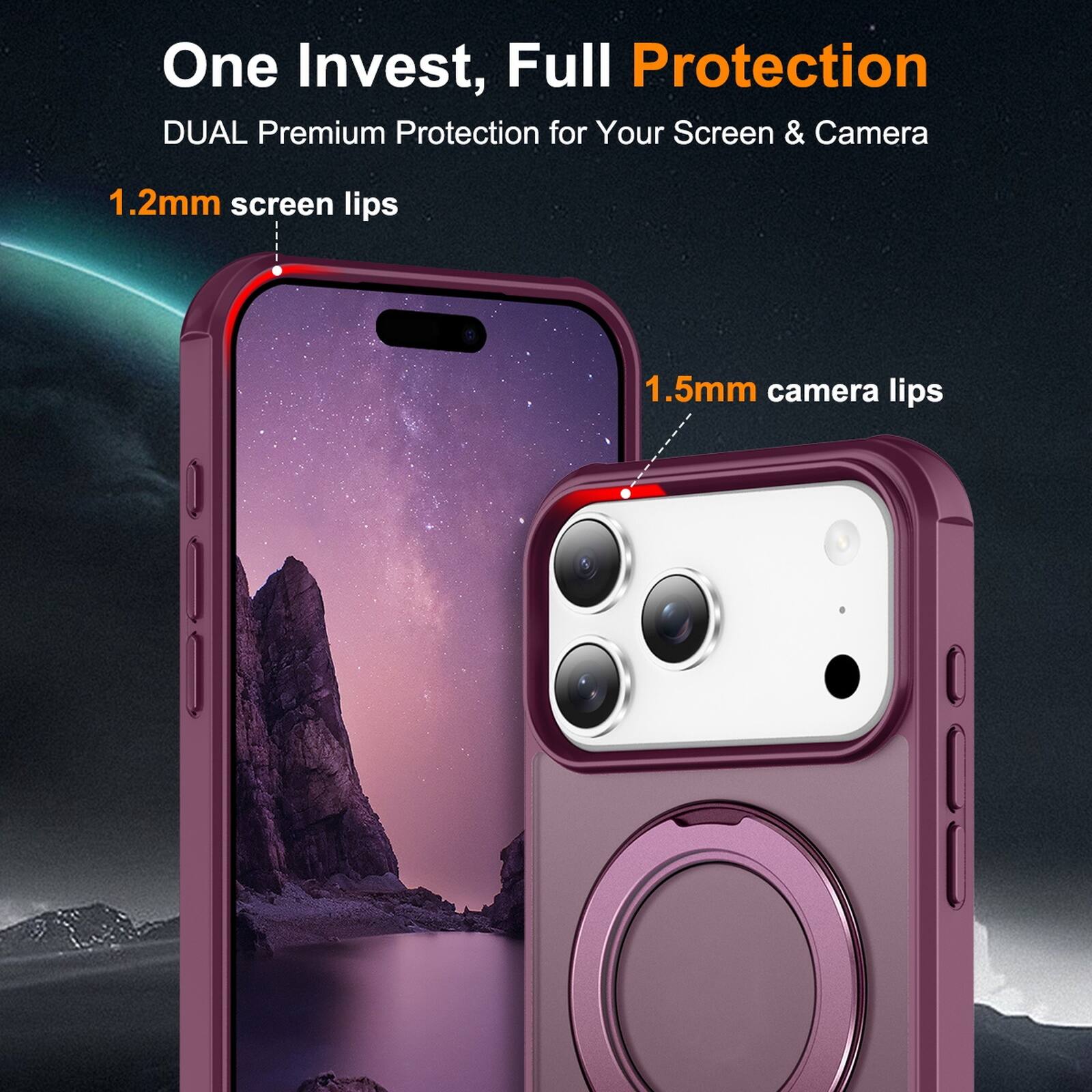 One Invest, Full Protection  
DUAL Premium Protection for Your Screen & Camera  
1.2mm screen lips  
1.5mm camera lips