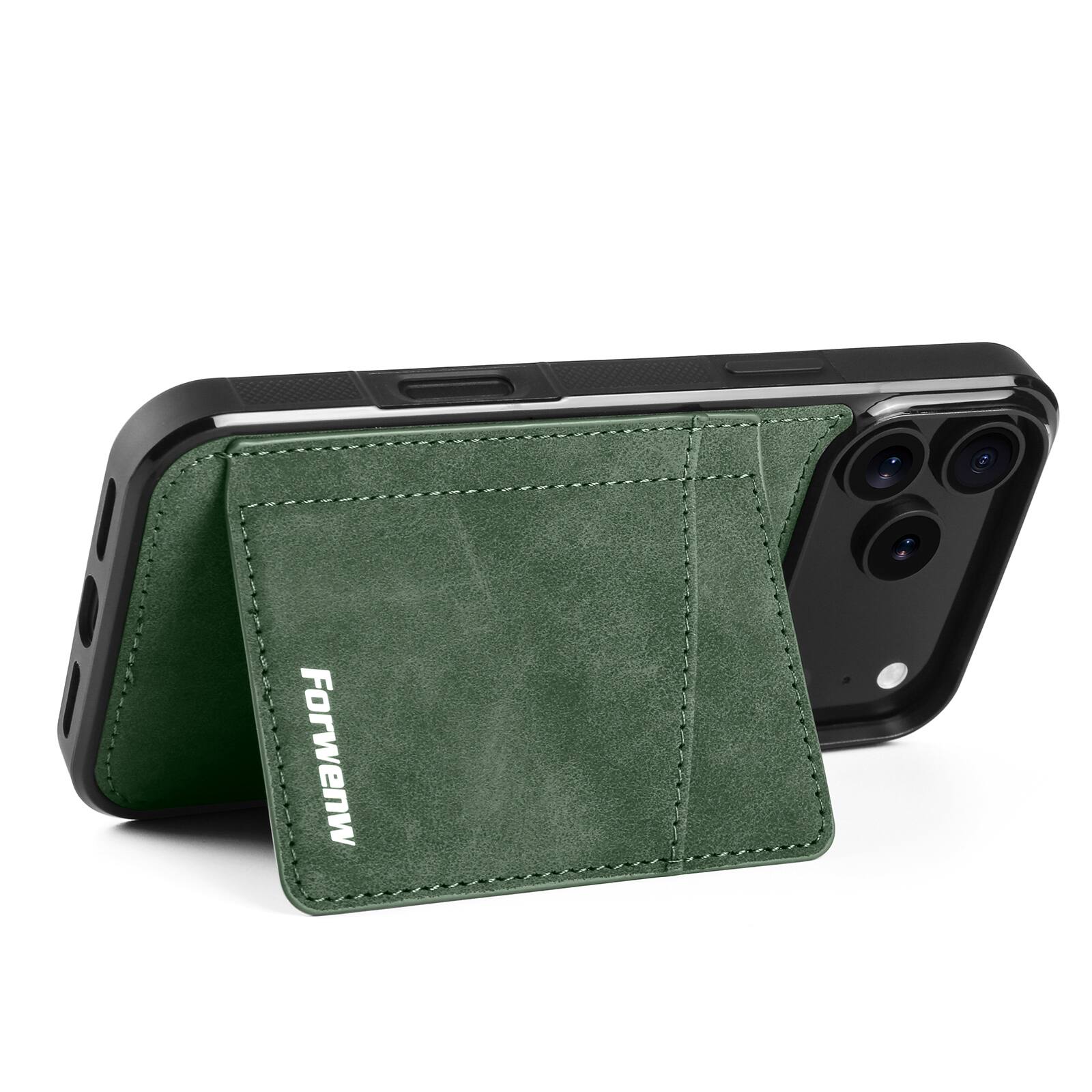Back. Dteck - Wallet Phone Case for Apple iPhone 18 Pro with Kickstand, Slim Shockproof Leather TPU Card Holder Protective Cover - Green.