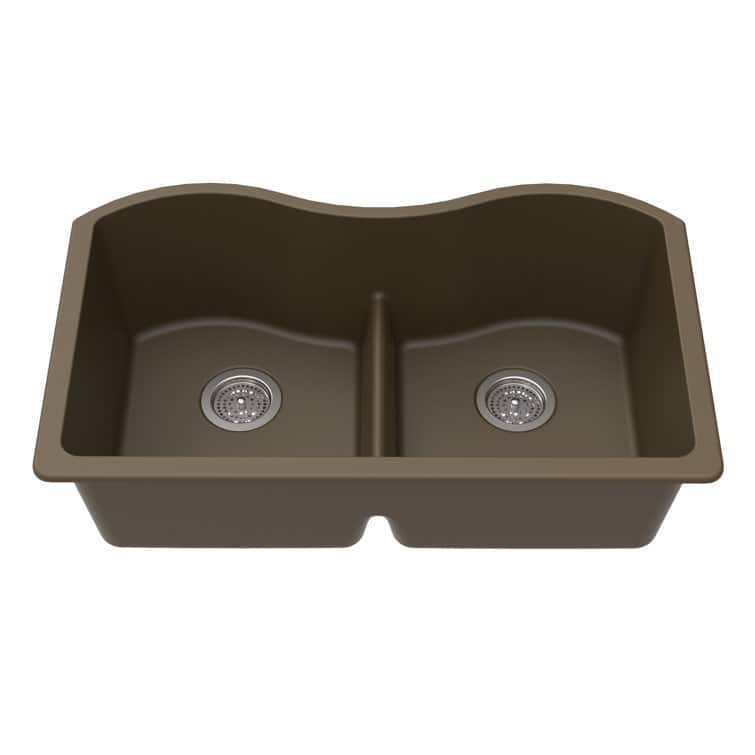 Winpro - Undermount Granite Composite 33 in. x 20 in. x 9-1/2 in. Double Equal Bowl Low Divide Kitchen Sink - Mocha