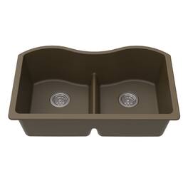Winpro - Undermount Granite Composite 33 in. x 20 in. x 9-1/2 in. Double Equal Bowl Low Divide Kitchen Sink - Mocha