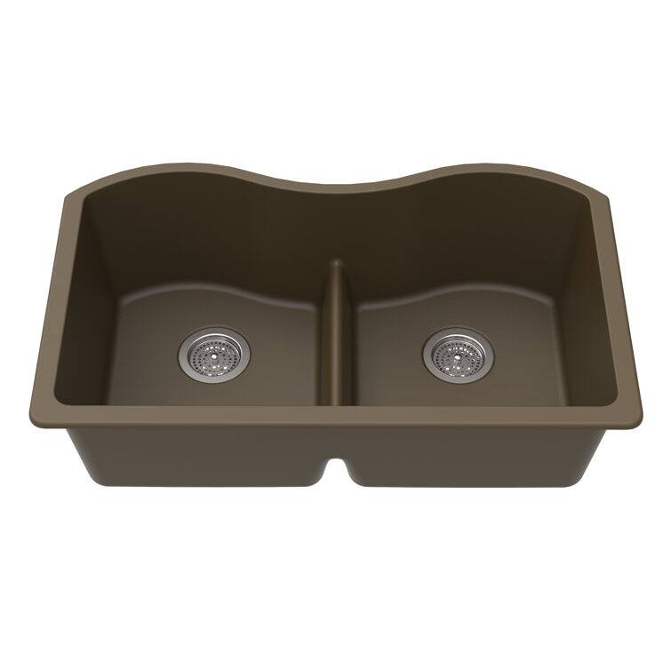 Front. Winpro - Winpro Undermount Granite Composite 33 in. x 20 in. x 9-1/2 in. Double Equal Bowl Low Divide Kitchen Sink in Mocha - Mocha.