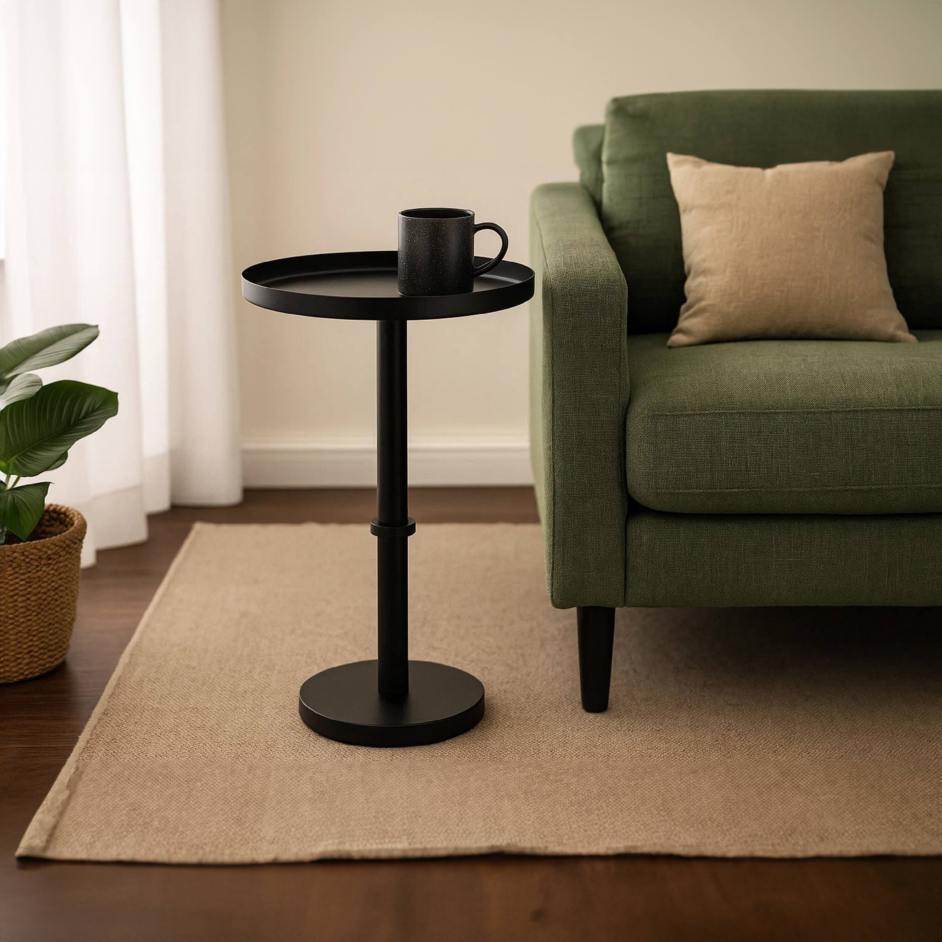 Alt View 10. Manhattan Lane - Ara 12 Inch Side End Table, Vintage Sleek Pillar Base, Round Tray Top - Black.