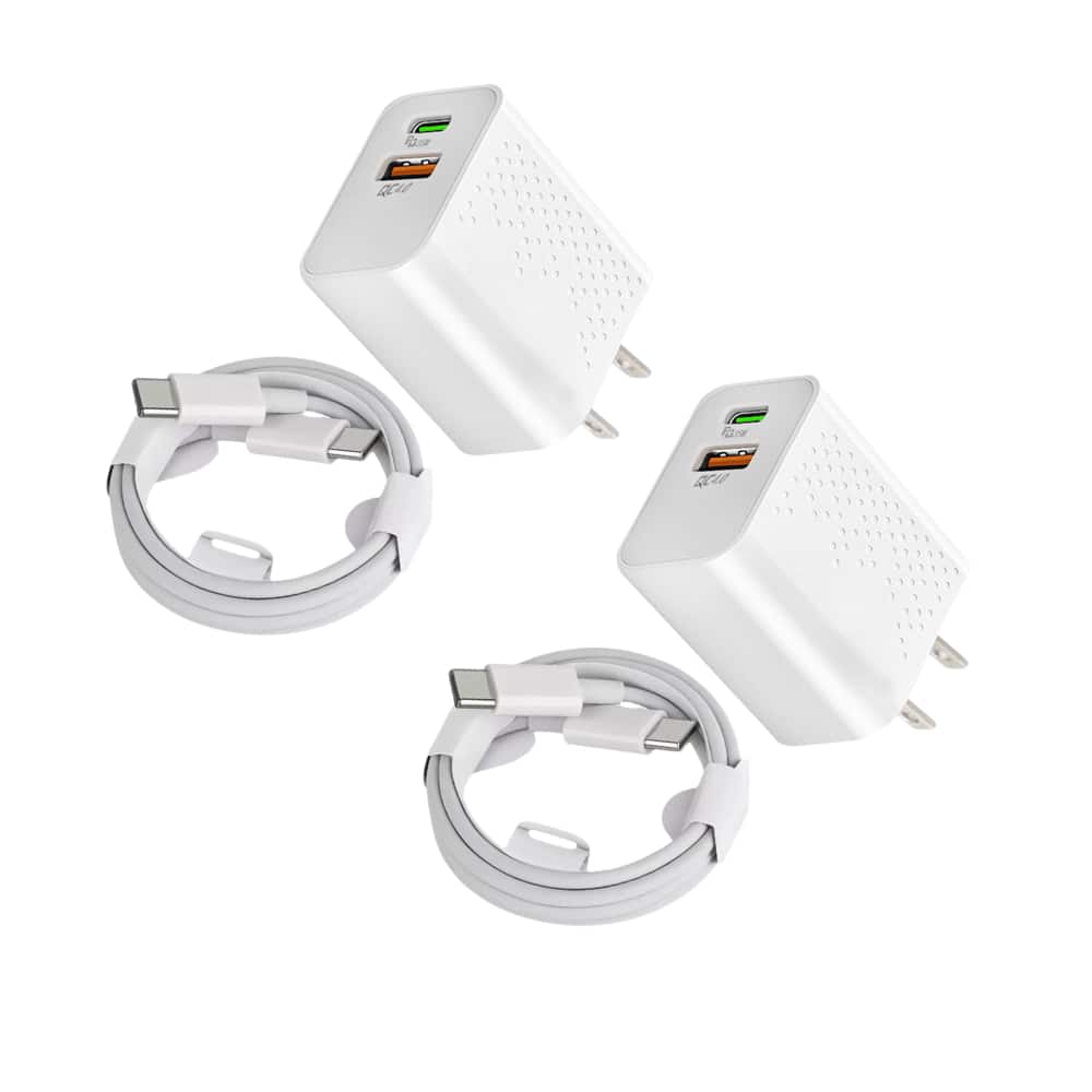 Qixxronics - 2PCS USB-C Fast Charger 35W with 3FT USB C to C Cable for AirPods 4, AirPods Max 2, AirPods Pro 2nd Gen, iPhone 17/16/15 - White