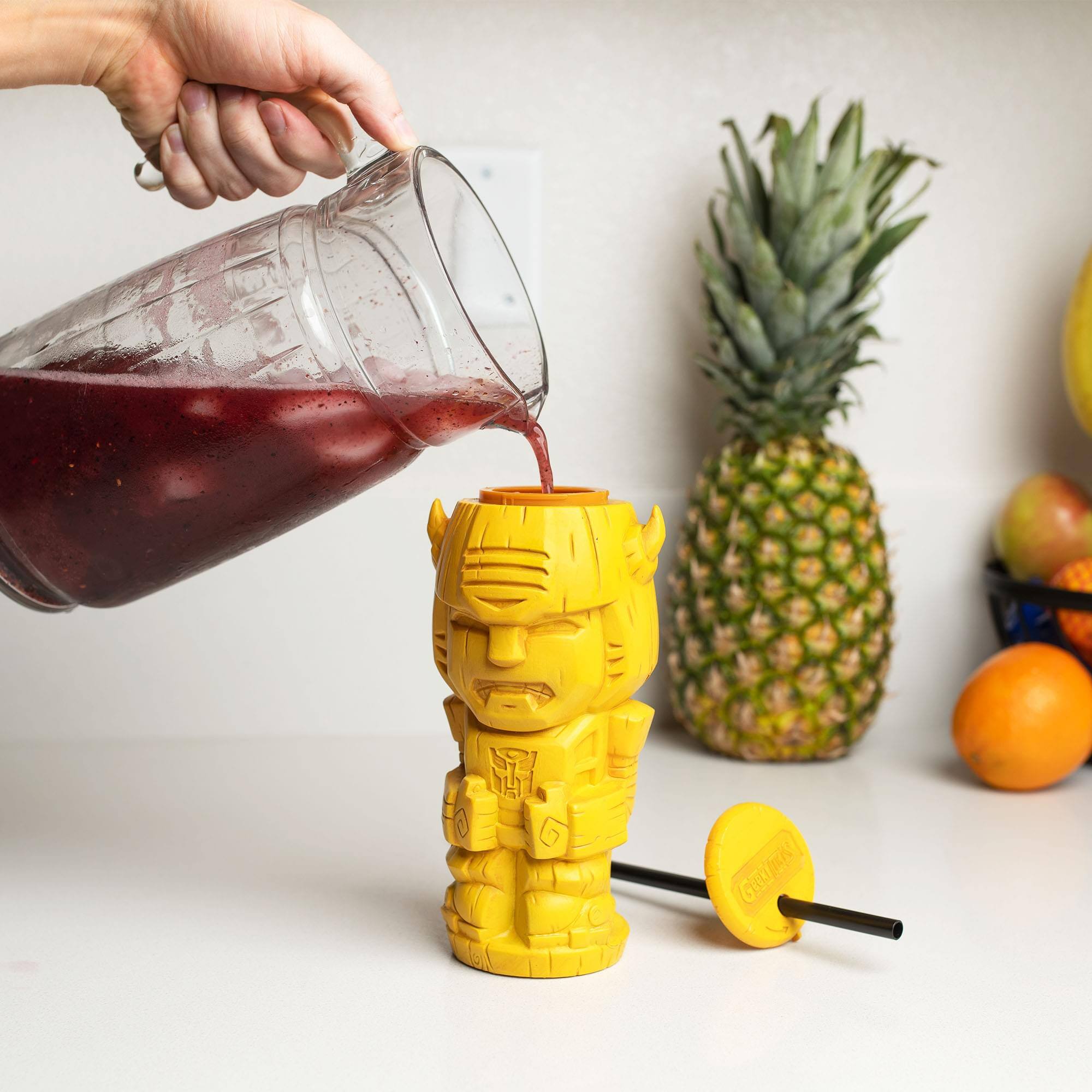 Alt View 2. Transformers - Geeki Tikis Transformers Bumblebee Plastic Tumbler with Straw | Holds 25 Ounces - Yellow.