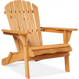 Best Choice Products - Folding Adirondack Chair Outdoor, Wooden Accent Lounge Furniture w/ 350lb Capacity - Natural