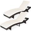Front. Costway - 2PCS Patio Rattan Folding Lounge Chair Chaise Adjustable Cushion - White.